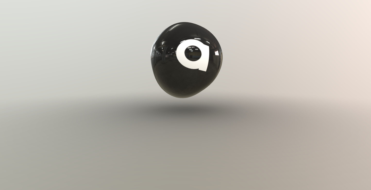 Svevende svart Agens-logokule i en lys 3D-scene med kontaktskygge og dybdeskarphet