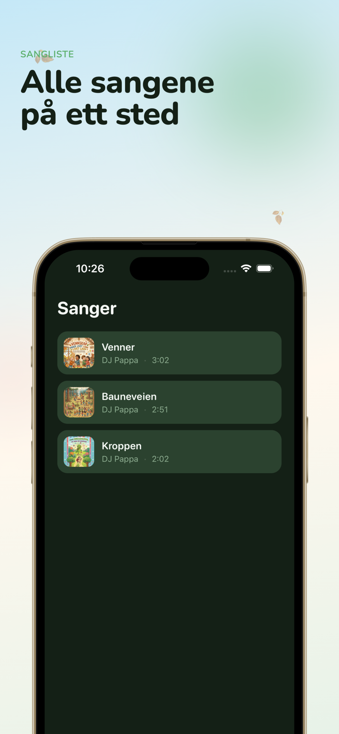 Sangliste med alle barnehagens sanger