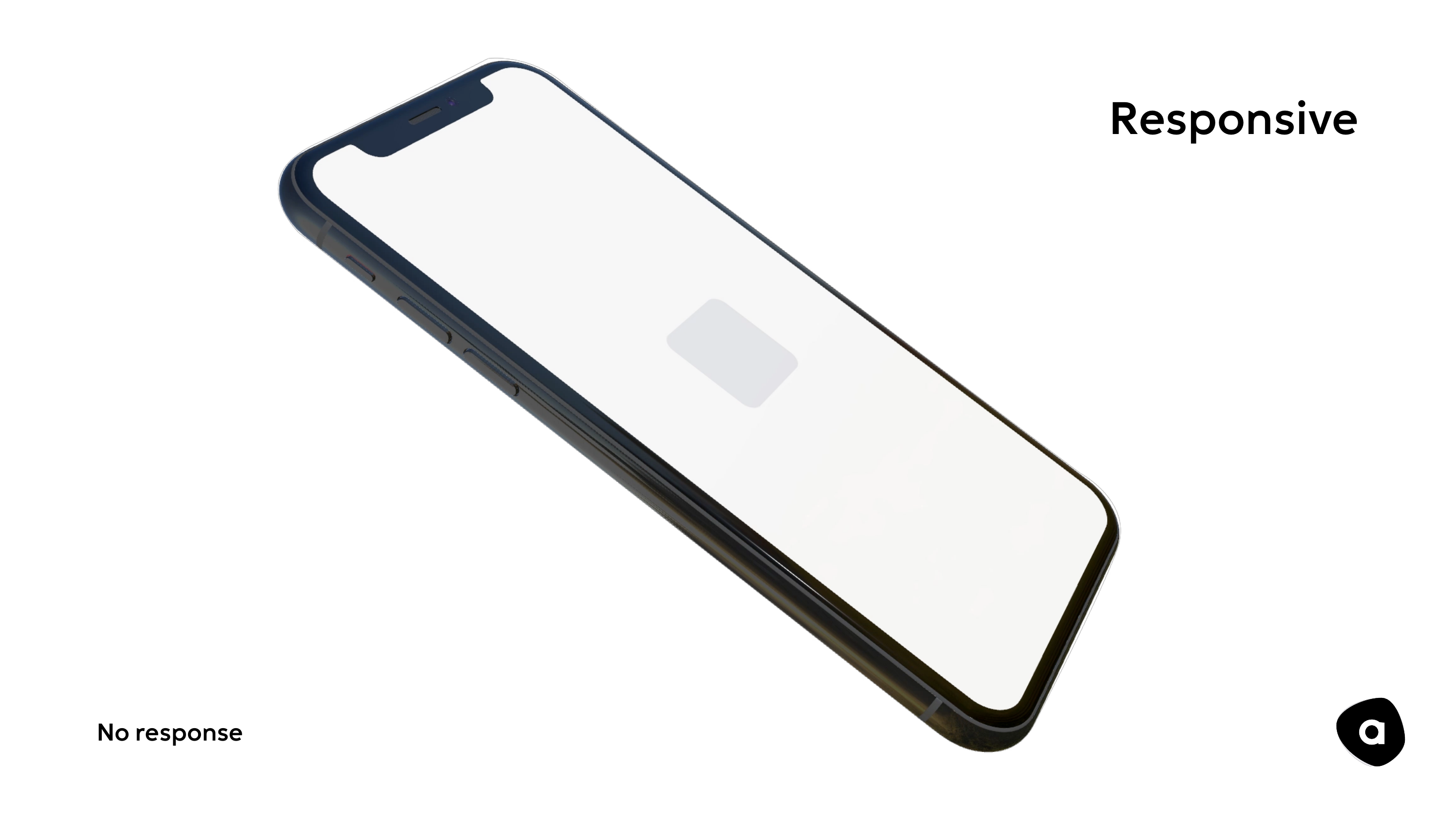 Prinsippet Responsive illustrert med iPhone-mockup og teksten "No response"