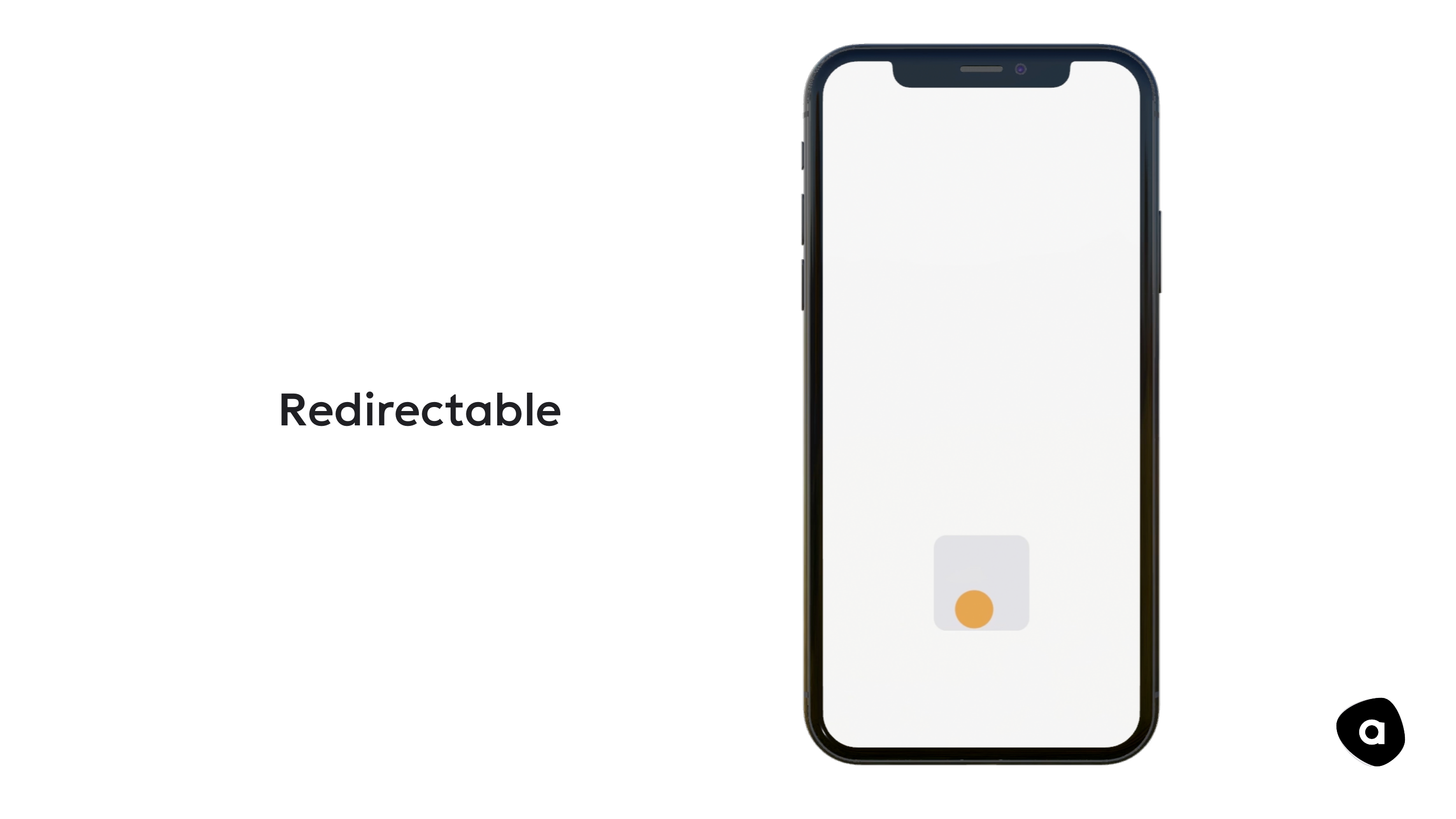Prinsippet Redirectable illustrert med iPhone-mockup og en oransje prikk